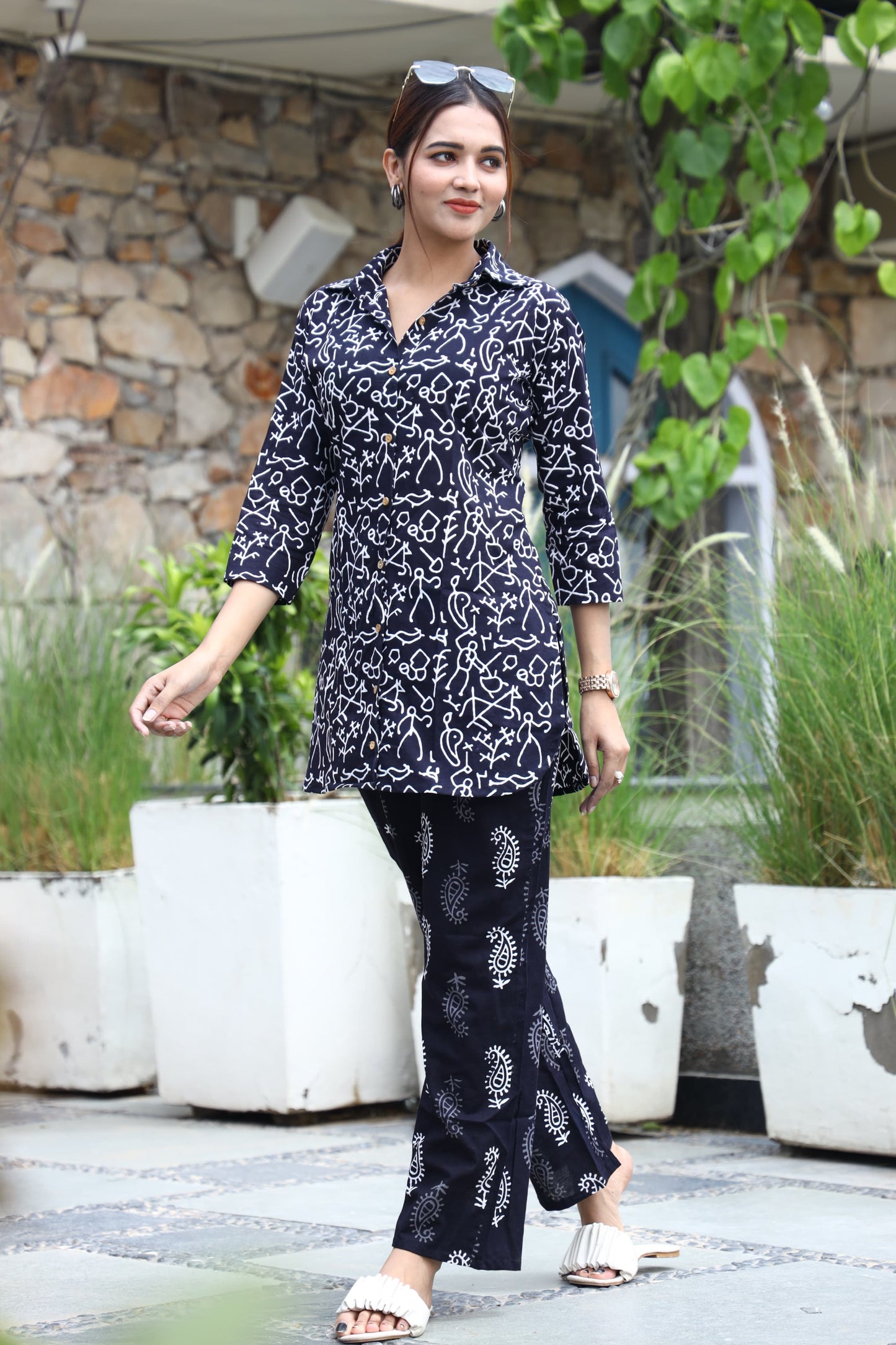 Smart Fit Handblock Printed Co-ord Set – Collar EditioN