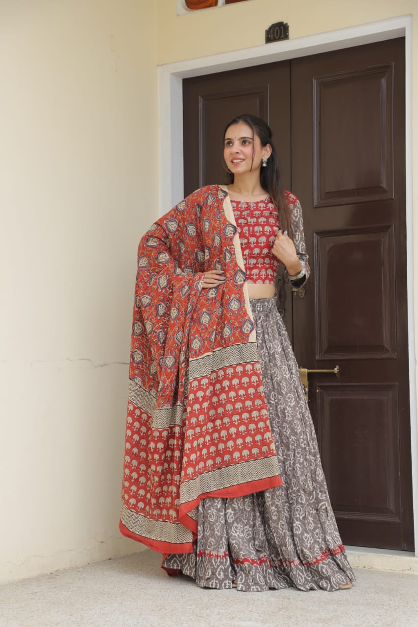 Spin in Tradition – Handblock Printed Cotton Lehenga Choli for Navratri