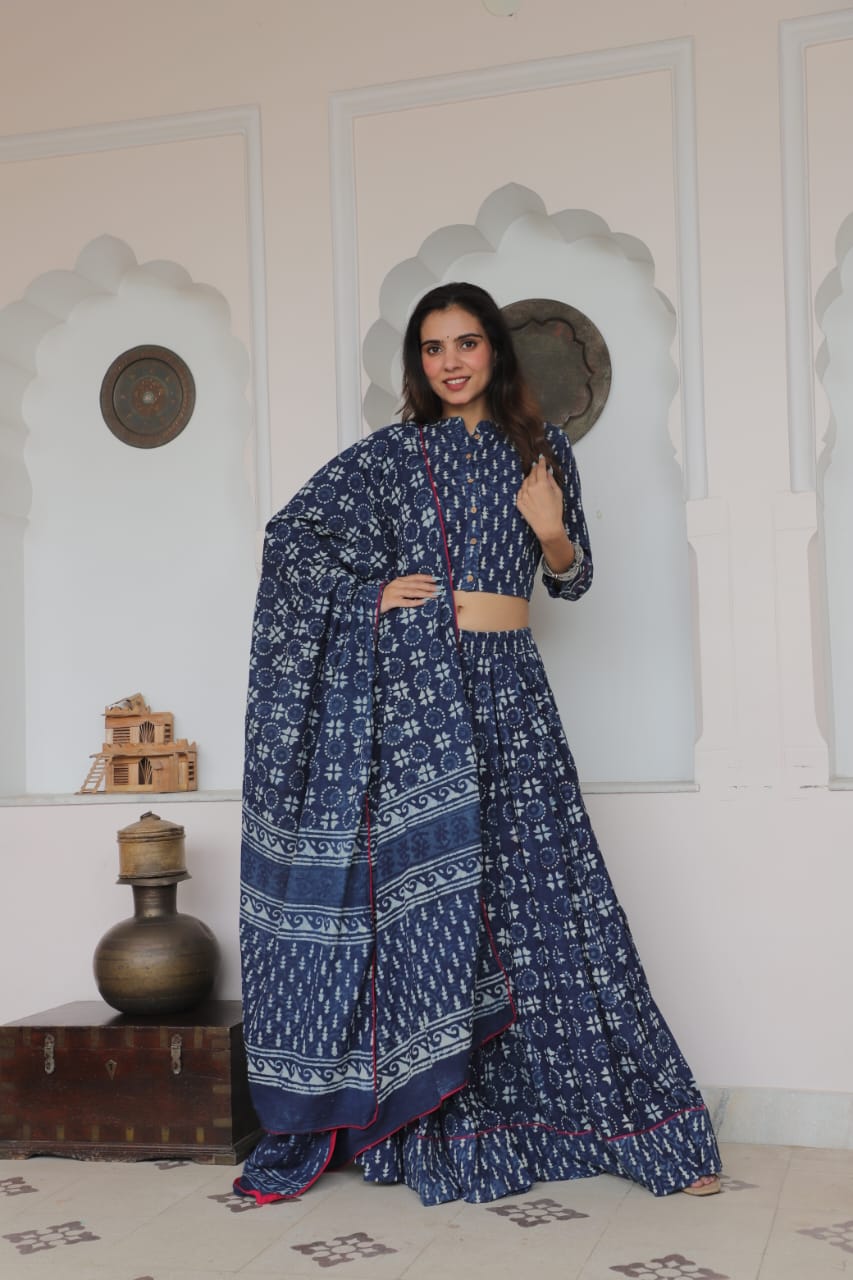 Spin in Tradition – Handblock Printed Cotton Lehenga Choli for Navratri