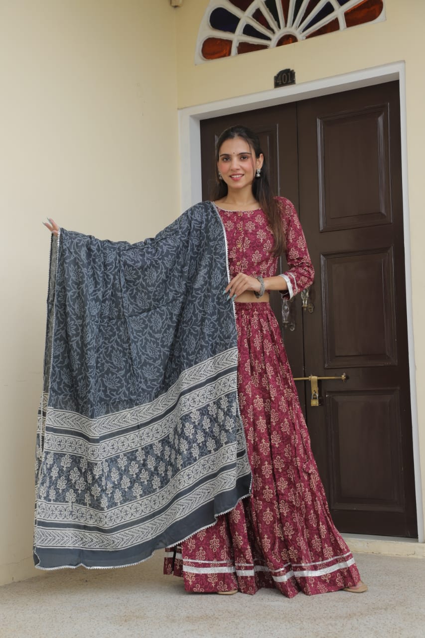 Spin in Tradition – Handblock Printed Cotton Lehenga Choli for Navratri