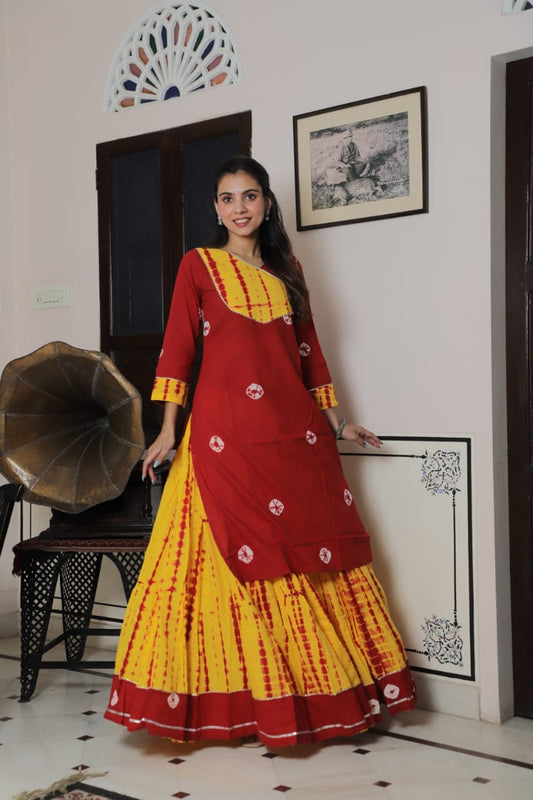 Cotton Festive Trio – Printed Kurta, Lehenga Skirt & Soft Dupatta\