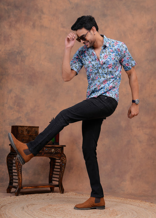 Couple Dress Set – Hand Block Printed Men’s Cotton Shirt & Women’s Midi Dress | House of the Handblock