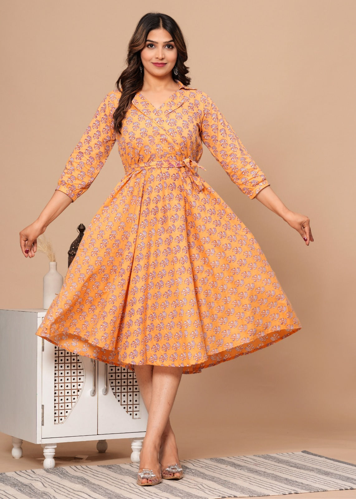 Pure Cotton Jaipuri Umbrella Dress – Printed Onepiece Kurti for Women