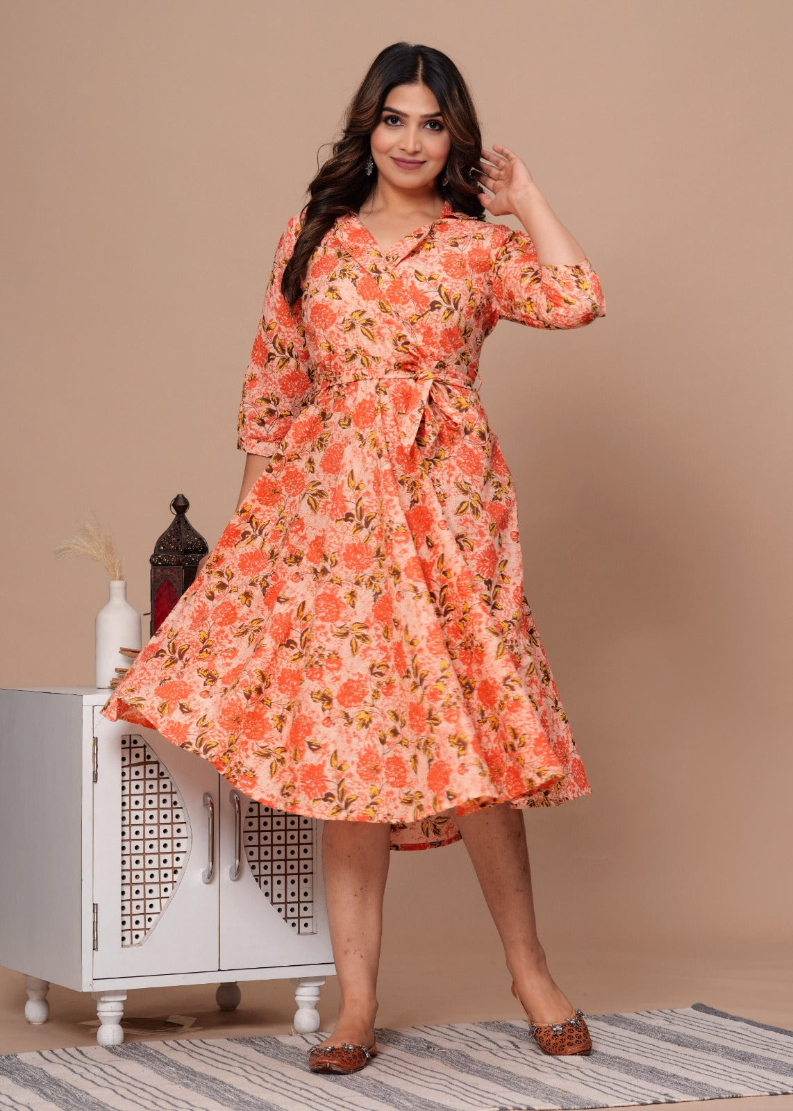 Pure Cotton Jaipuri Umbrella Dress – Printed Onepiece Kurti for Women