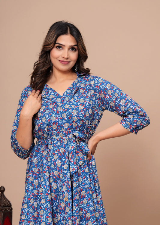 Pure Cotton Jaipuri Umbrella Dress – Printed Onepiece Kurti for Women