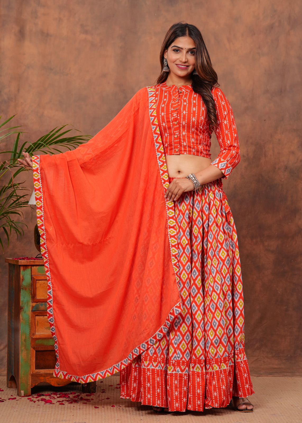 Handblock Printed Cotton Chaniya Choli Set – Designer Top, 28 Kali Skirt & Mulmul Dupatta | SIZE XS to 6XL | House of the Handblock Jaipur