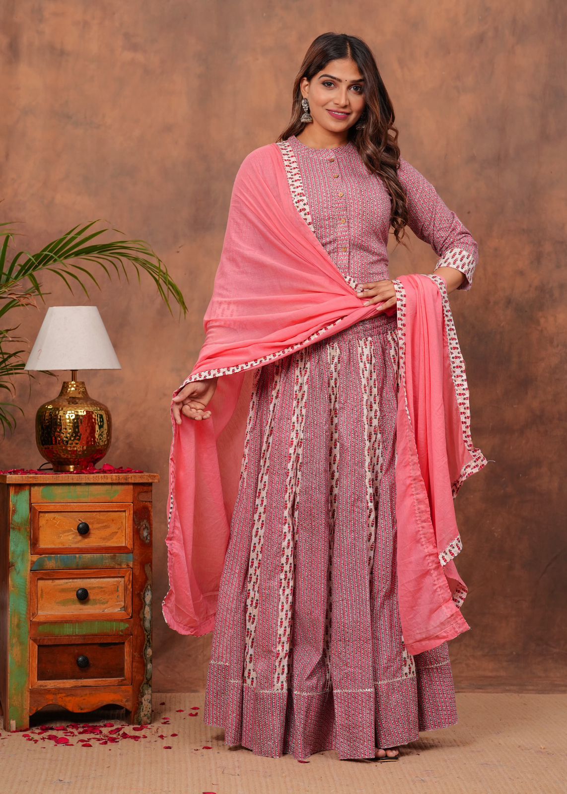 Handblock Printed Cotton Chaniya Choli Set – Designer Top, 28 Kali Skirt & Mulmul Dupatta | SIZE XS to 6XL | House of the Handblock Jaipur