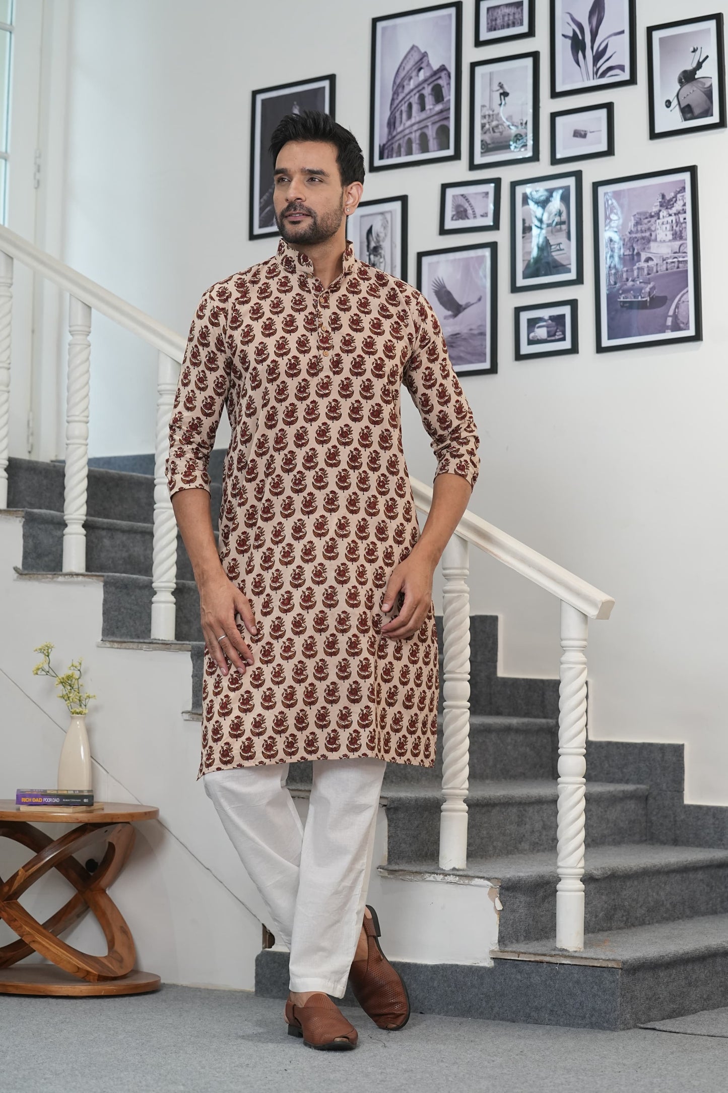 Traditional Bagru Hand Block Printed Men’s Cotton Long Kurta – Pure Cotton | House of the Handblock Jaipur