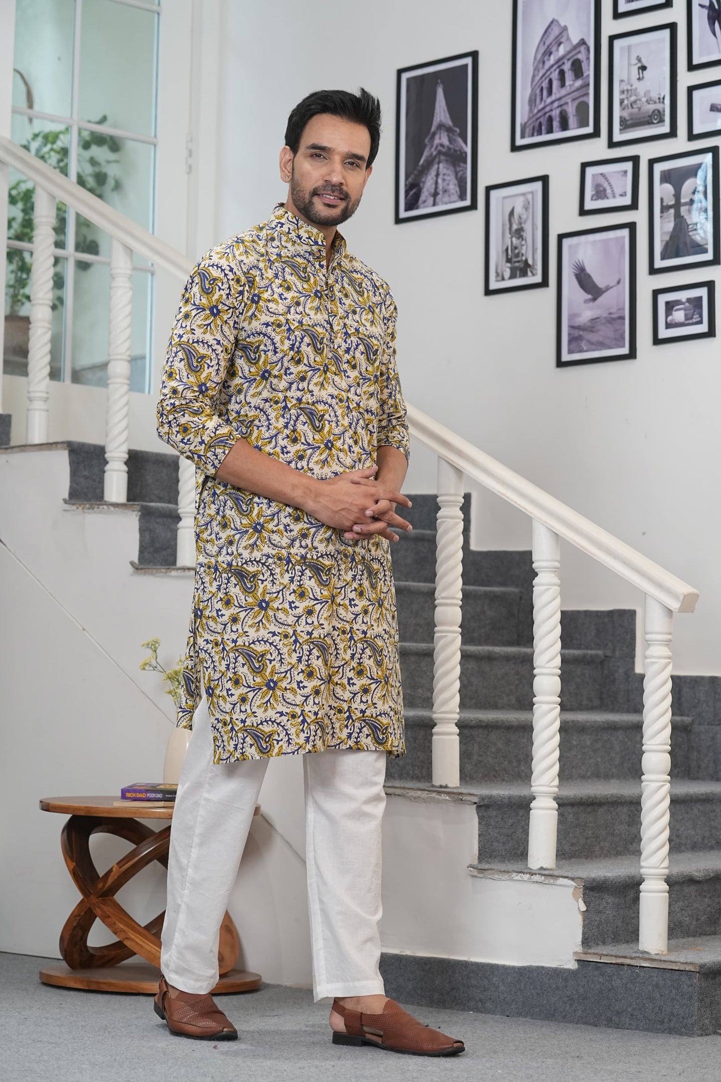 Traditional Bagru Hand Block Printed Men’s Cotton Long Kurta – Pure Cotton | House of the Handblock Jaipur