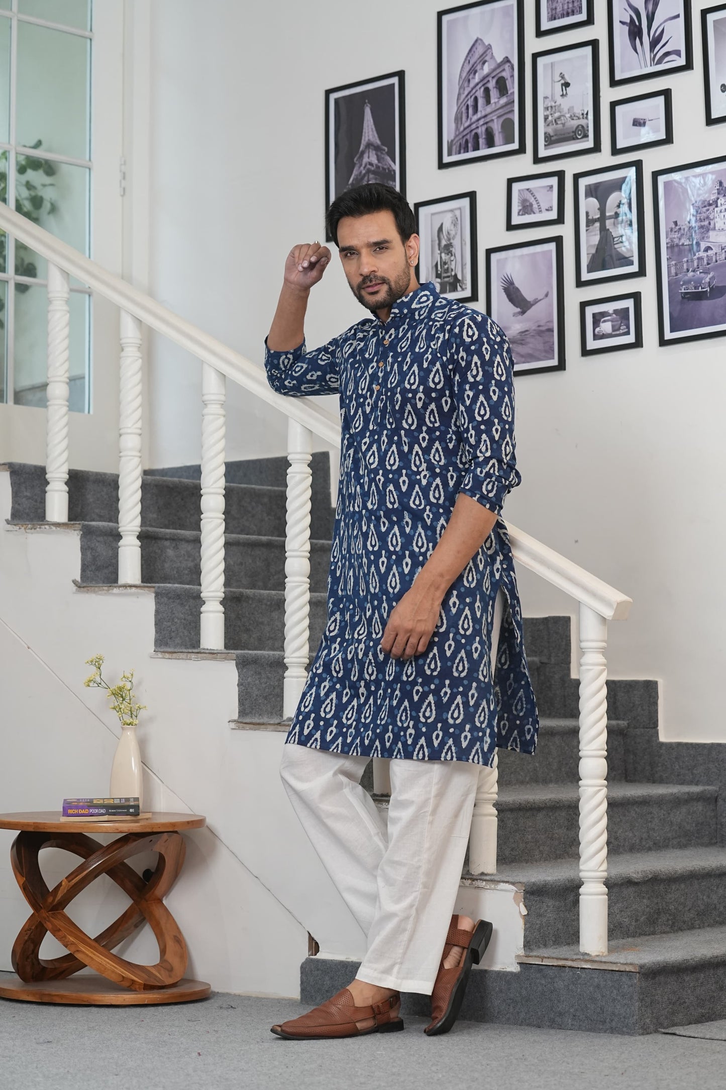 Traditional Bagru Hand Block Printed Men’s Cotton Long Kurta – Pure Cotton | House of the Handblock Jaipur