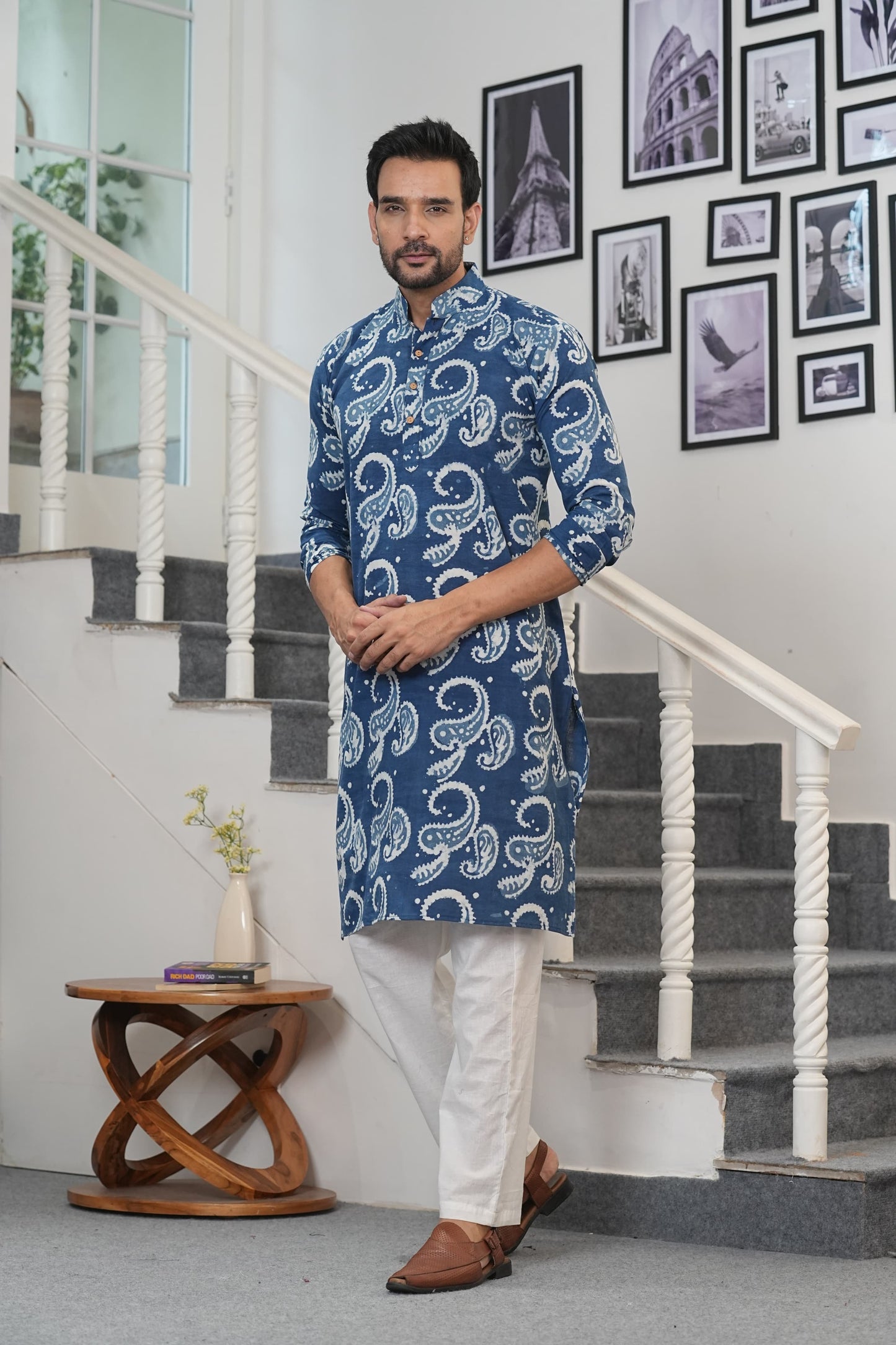 Traditional Bagru Hand Block Printed Men’s Cotton Long Kurta – Pure Cotton | House of the Handblock Jaipur