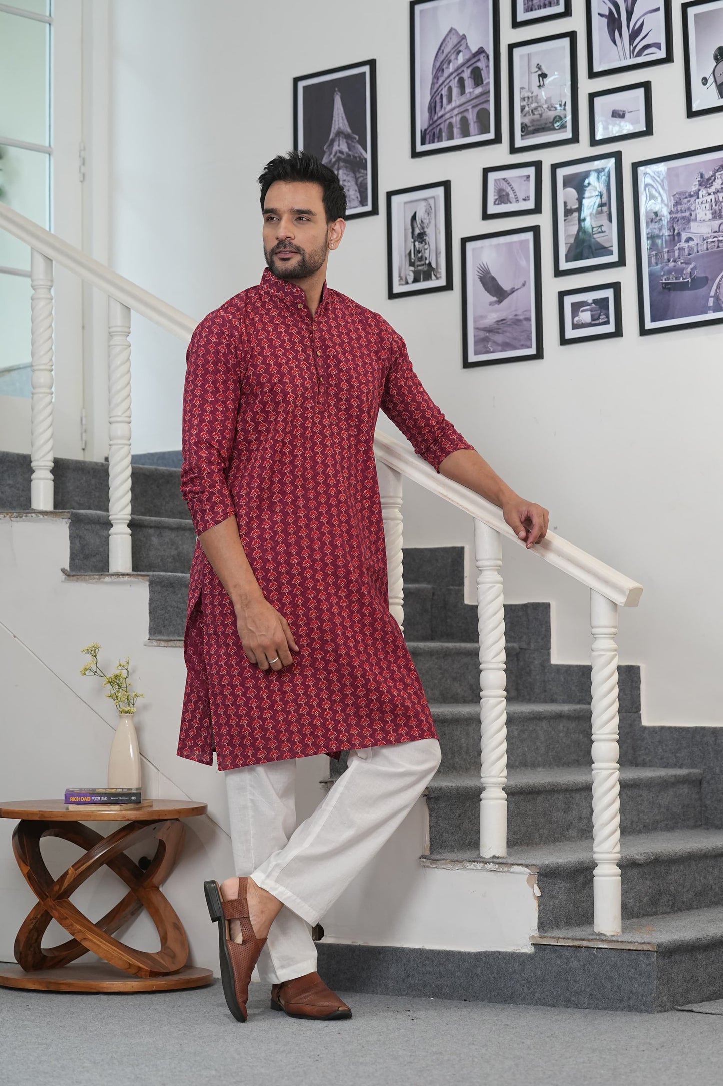 Traditional Bagru Hand Block Printed Men’s Cotton Long Kurta – Pure Cotton | House of the Handblock Jaipur