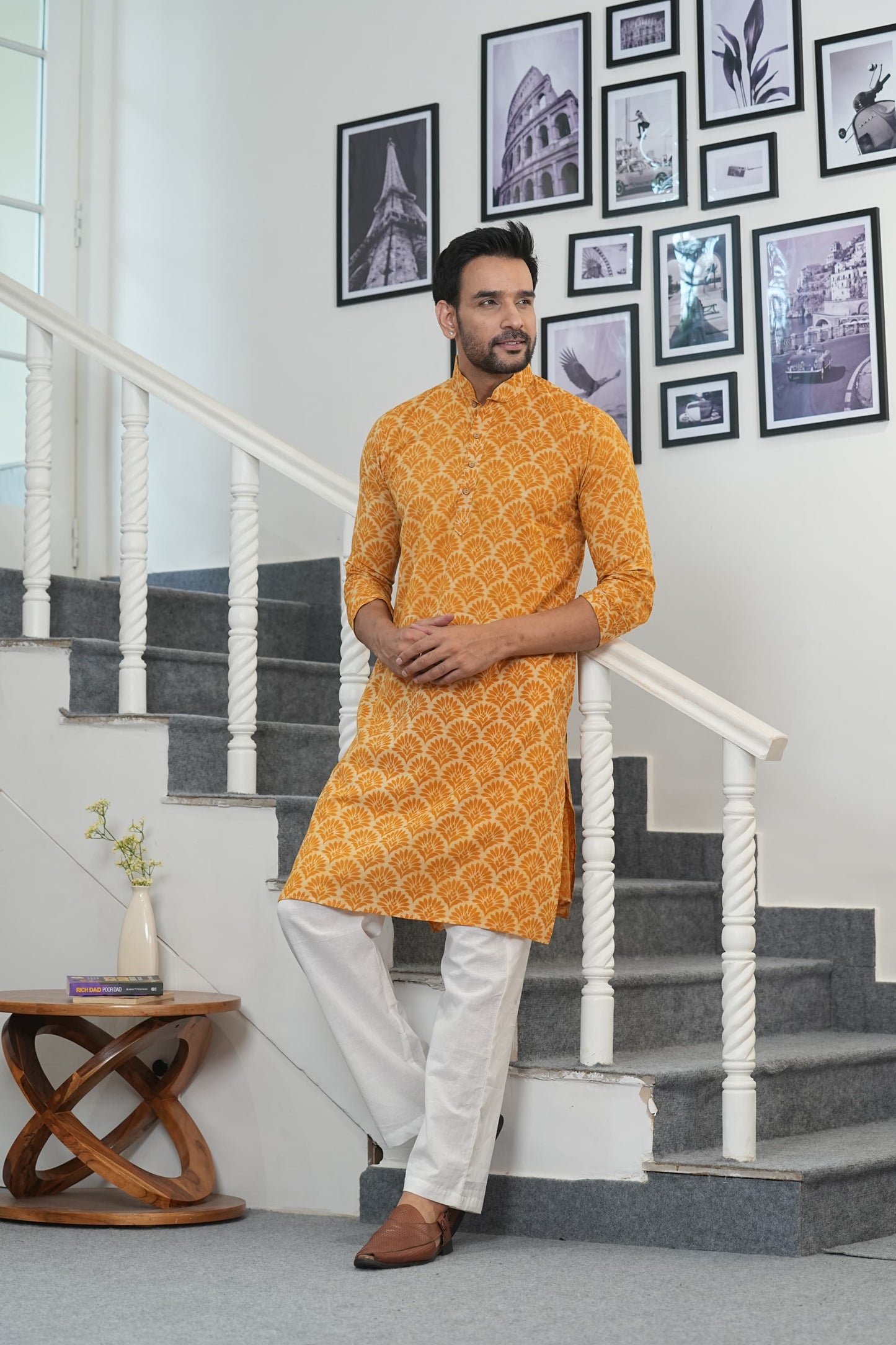 Traditional Bagru Hand Block Printed Men’s Cotton Long Kurta – Pure Cotton | House of the Handblock Jaipur