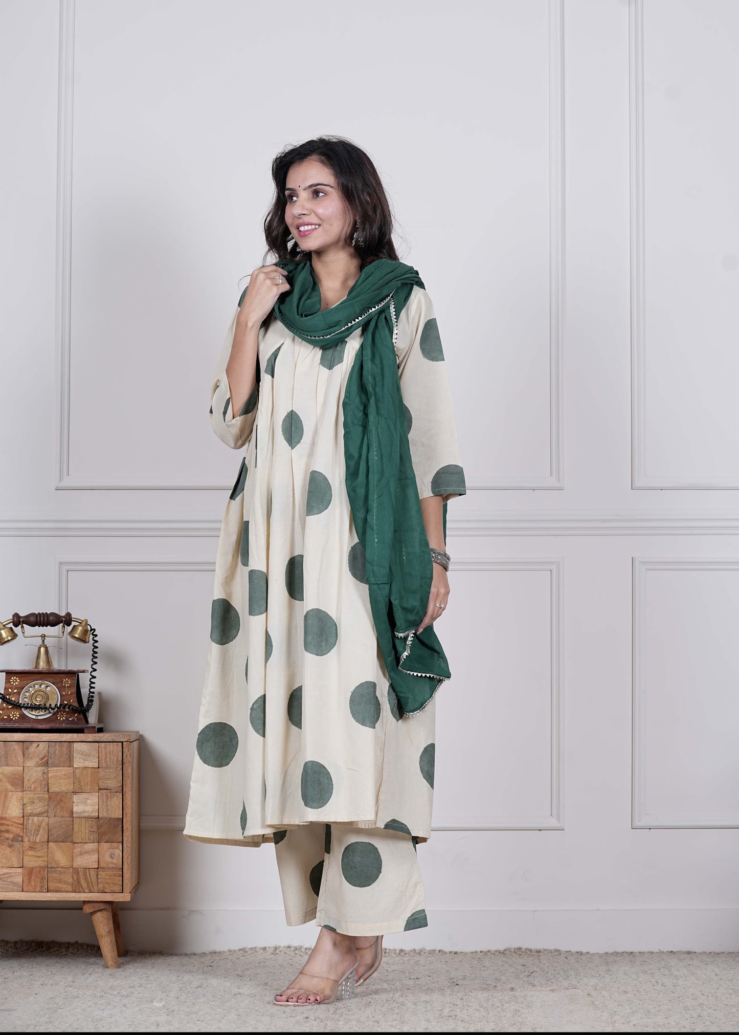 GI Tagged Handblock Printed Pure Cotton Anarkali 3-Piece Set – Premium Quality 60x60 Fabric