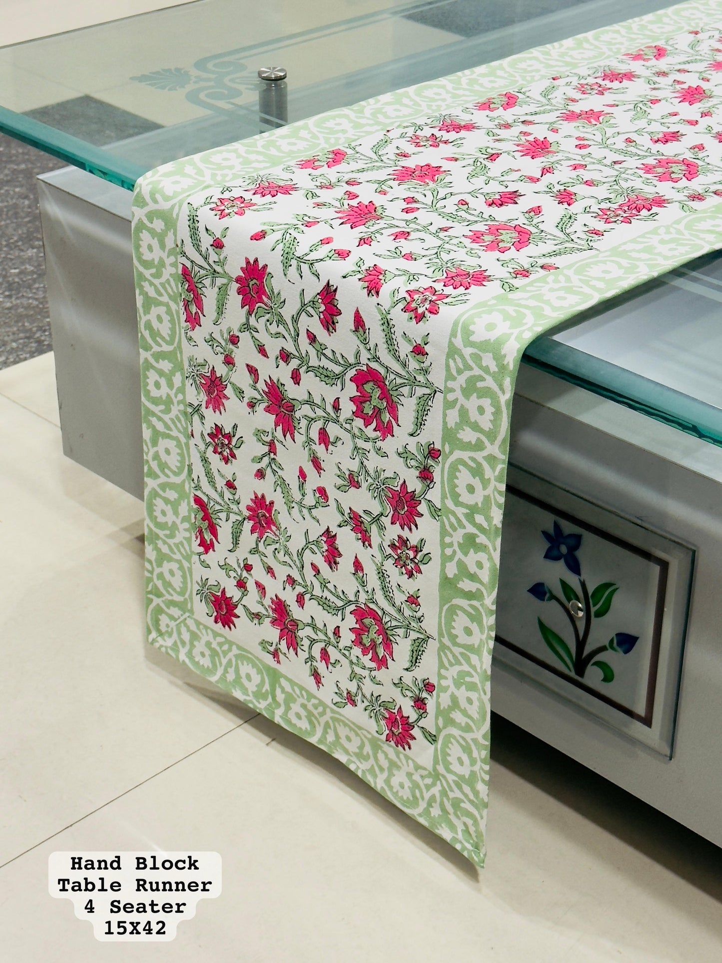 Handblock Cotton Canvas Table Runner 4 Seater – House of the Handblock