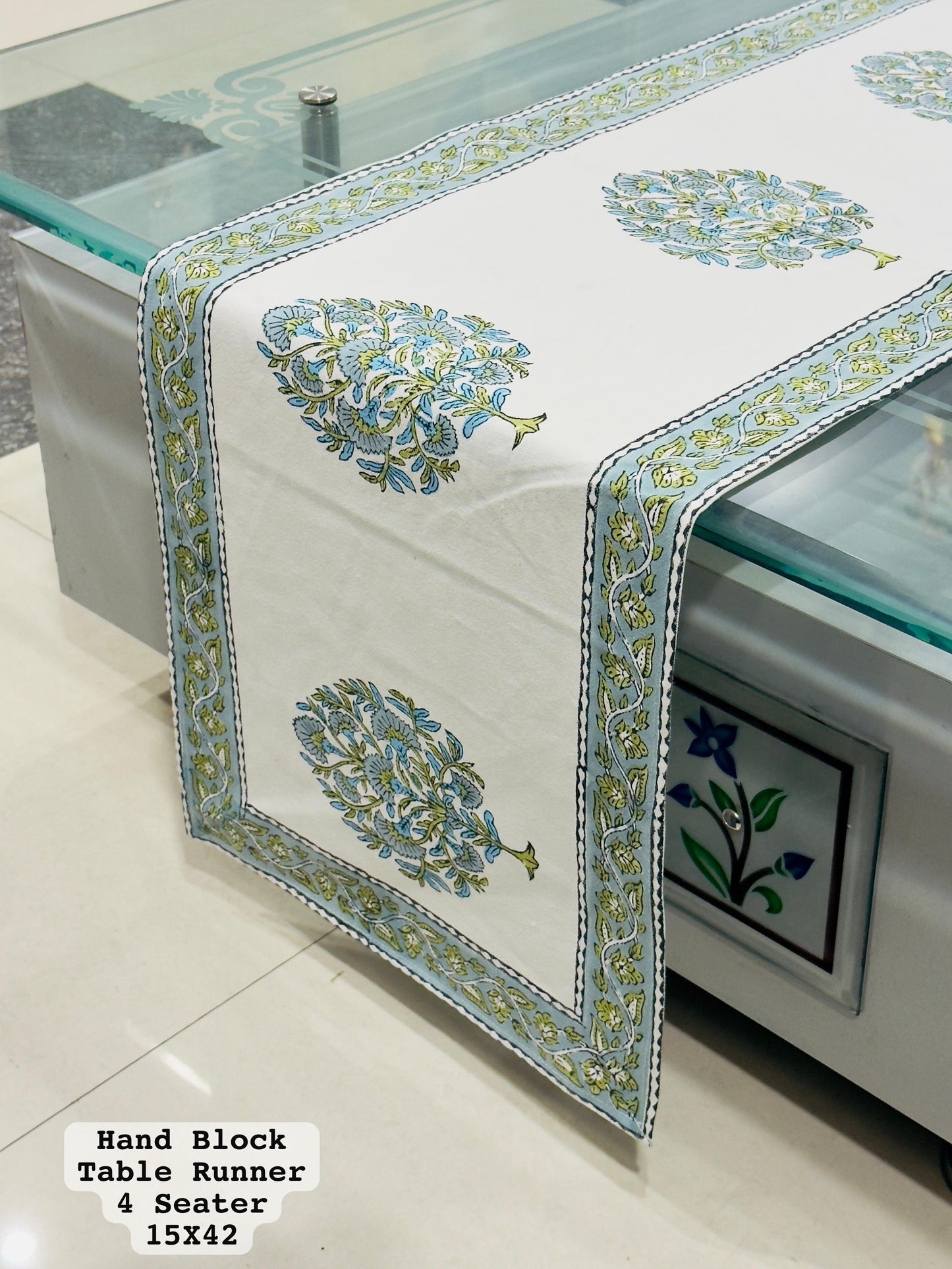 Handblock Cotton Canvas Table Runner 4 Seater – House of the Handblock