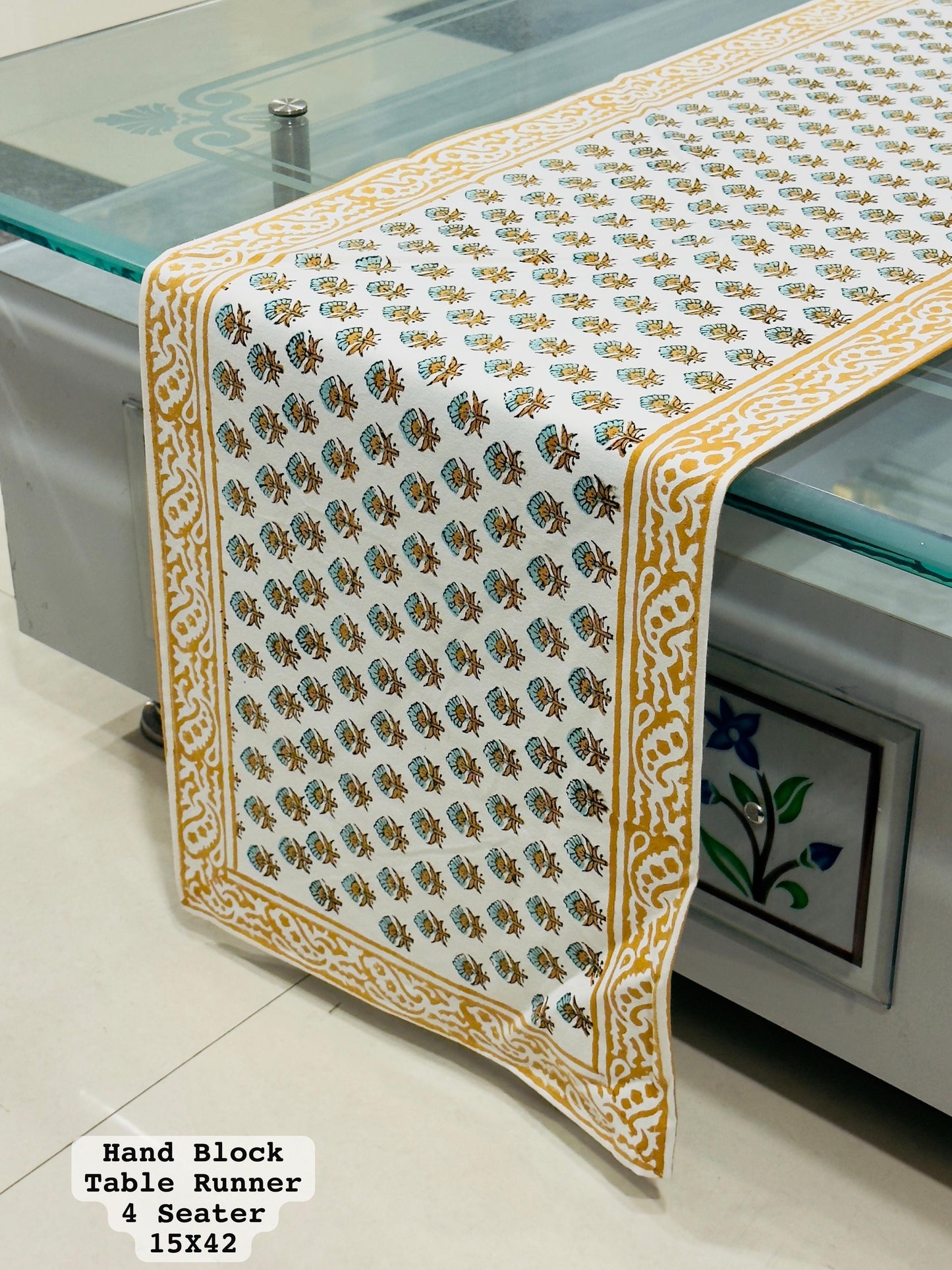 Handblock Cotton Canvas Table Runner 4 Seater – House of the Handblock