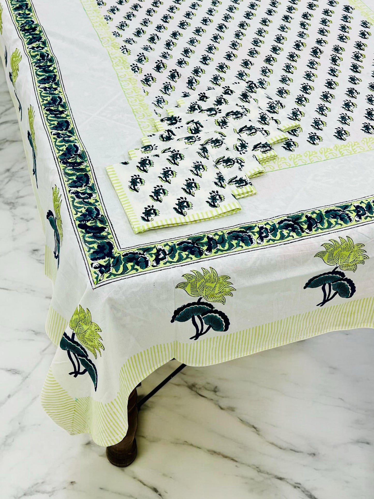 Hand Block Printed Premium Cotton Dining Table Cover with 6 Napkins | House of the Handblock