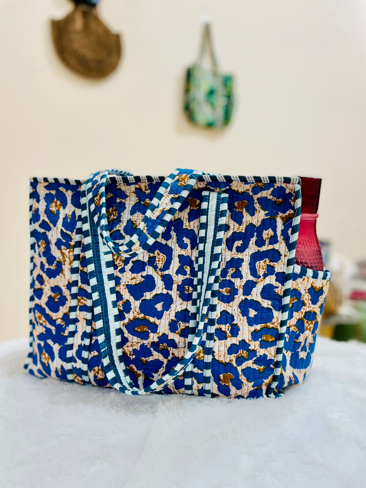 Quilted Shopping Jhola Bag – Zipper, Bottle Partition & Heavy-Duty Handles | 16x16” SIZE By House of the Handblock