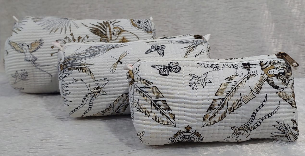 The Cotton Quilted Travel Pouches | Set of 3 | Multipurpose Makeup, Toiletry & Travel Kits – House of the Handblock