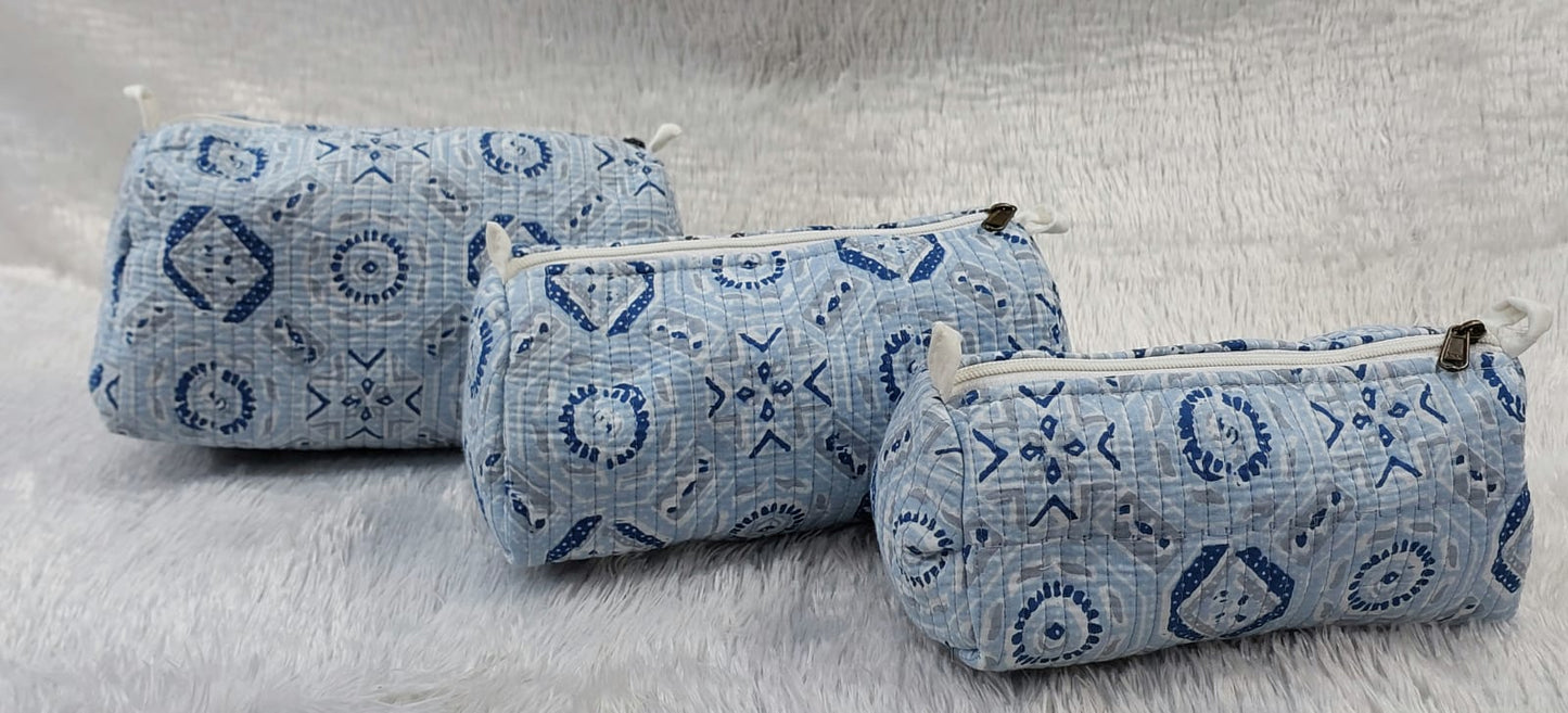 The Cotton Quilted Travel Pouches | Set of 3 | Multipurpose Makeup, Toiletry & Travel Kits – House of the Handblock