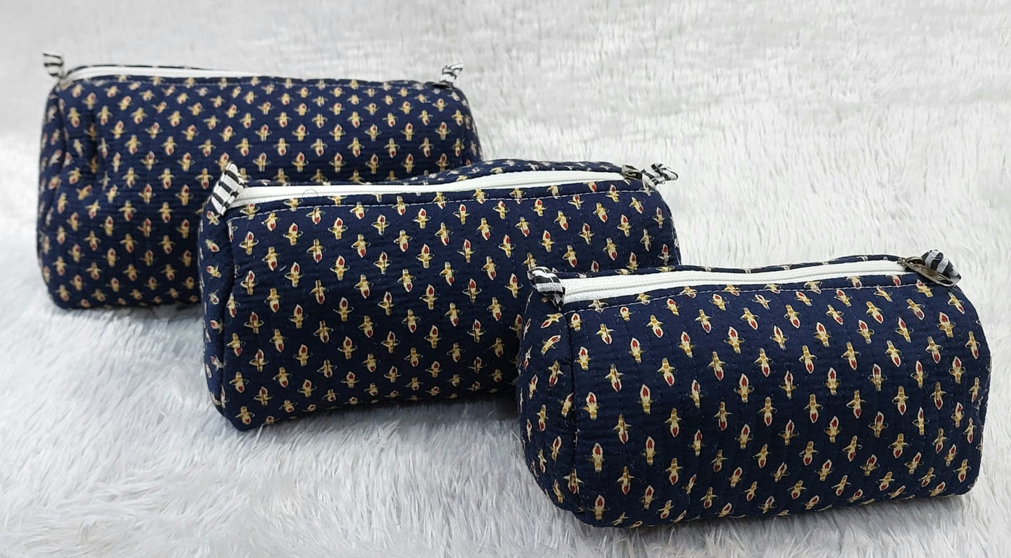The Cotton Quilted Travel Pouches | Set of 3 | Multipurpose Makeup, Toiletry & Travel Kits – House of the Handblock