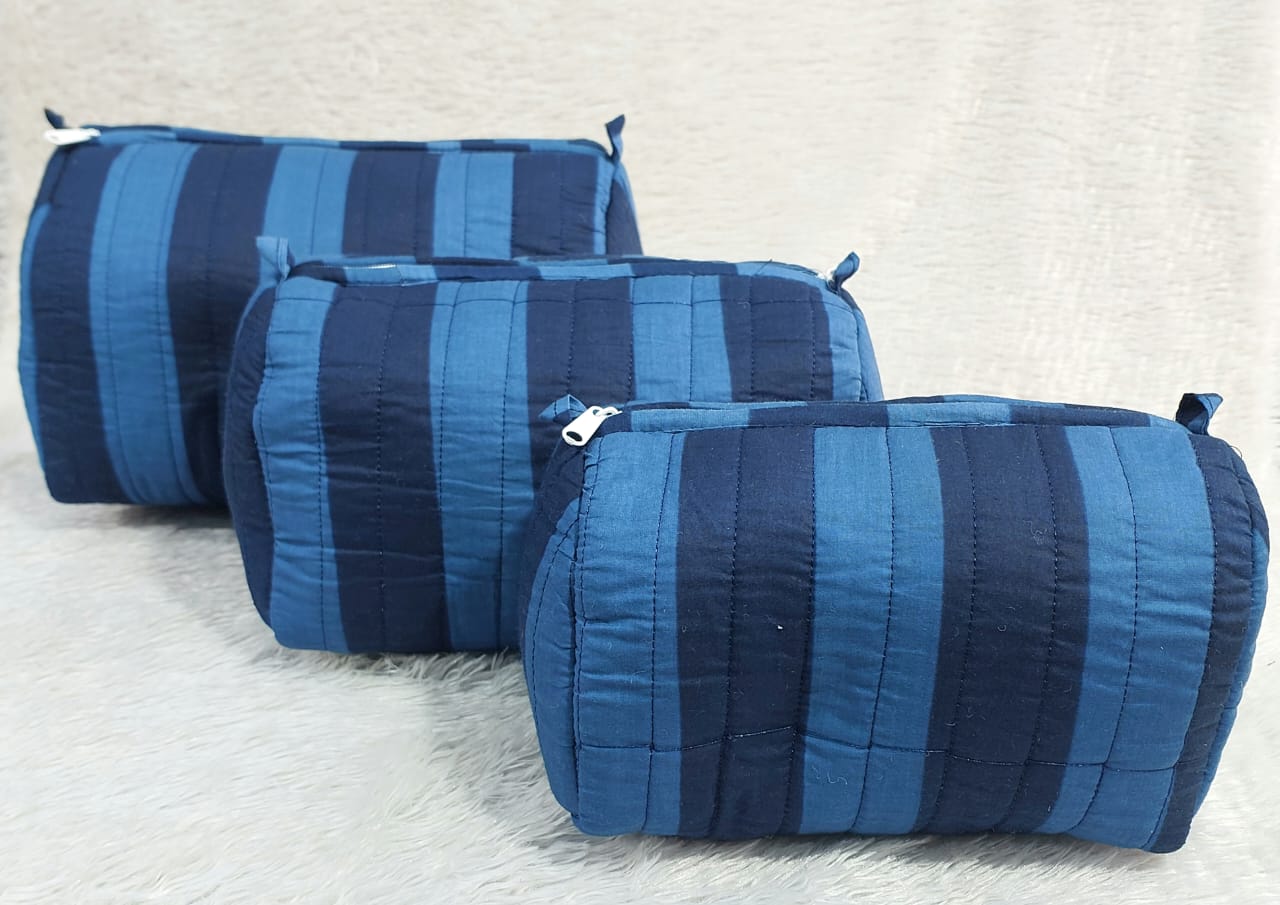 The Cotton Quilted Travel Pouches | Set of 3 | Multipurpose Makeup, Toiletry & Travel Kits – House of the Handblock