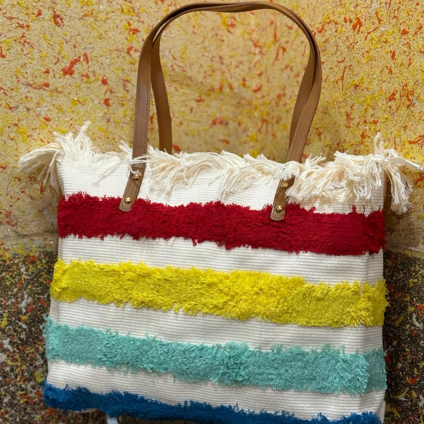 The Rainbow Tote Bag | Handcrafted Canvas Bag with Front Handwork | Big Size 18x16 – House of the Handblock