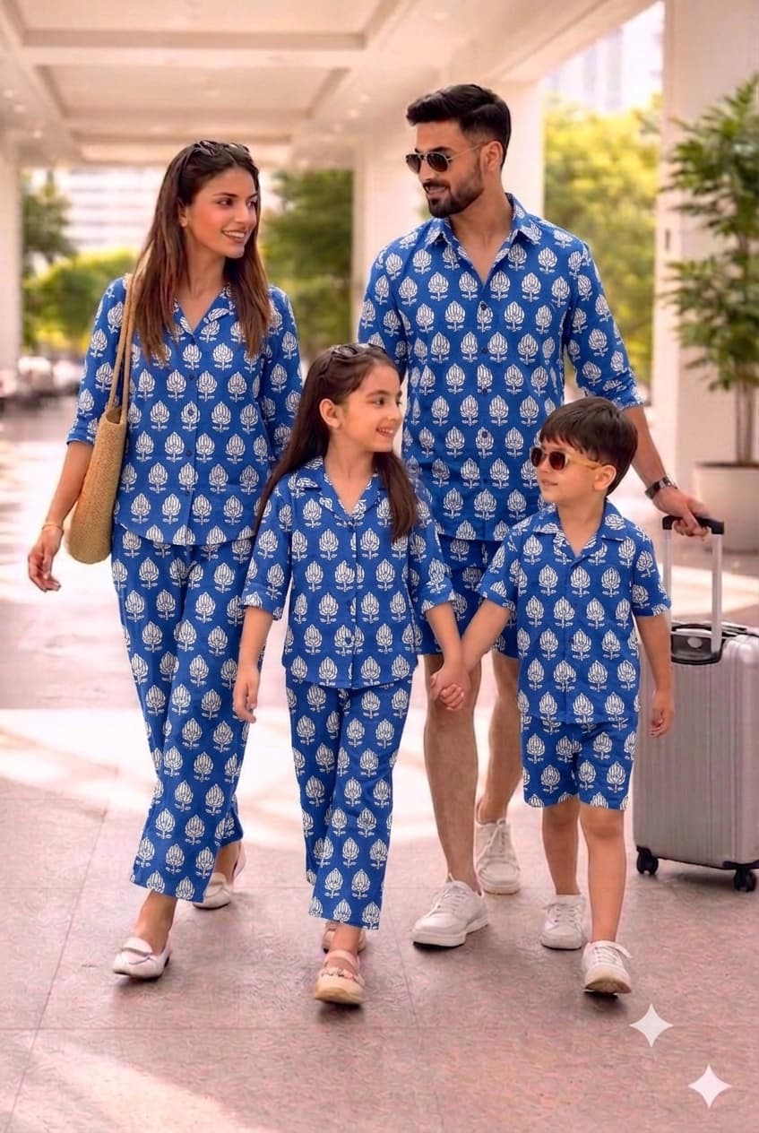 Matching Family Vacation Co-ord Sets in Handblock Natural Dyes Cotton|Sizes Available from Infant to 8XL | Handmade by HOUSE OF THE HANDBLOCK Jaipur