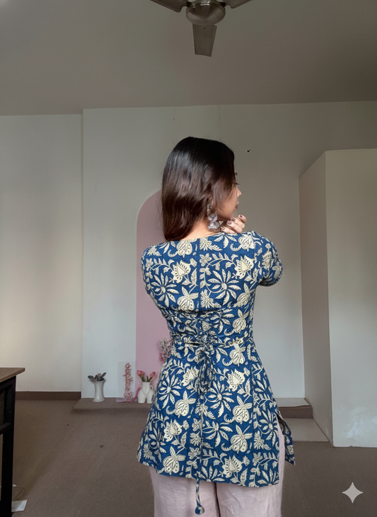 Trending Laila Corset in Pure Handblock Cotton | Adjustable Back Lace & Neck Tie | Sizes XS to 4XL | Handmade by House of the Handblock Jaipur