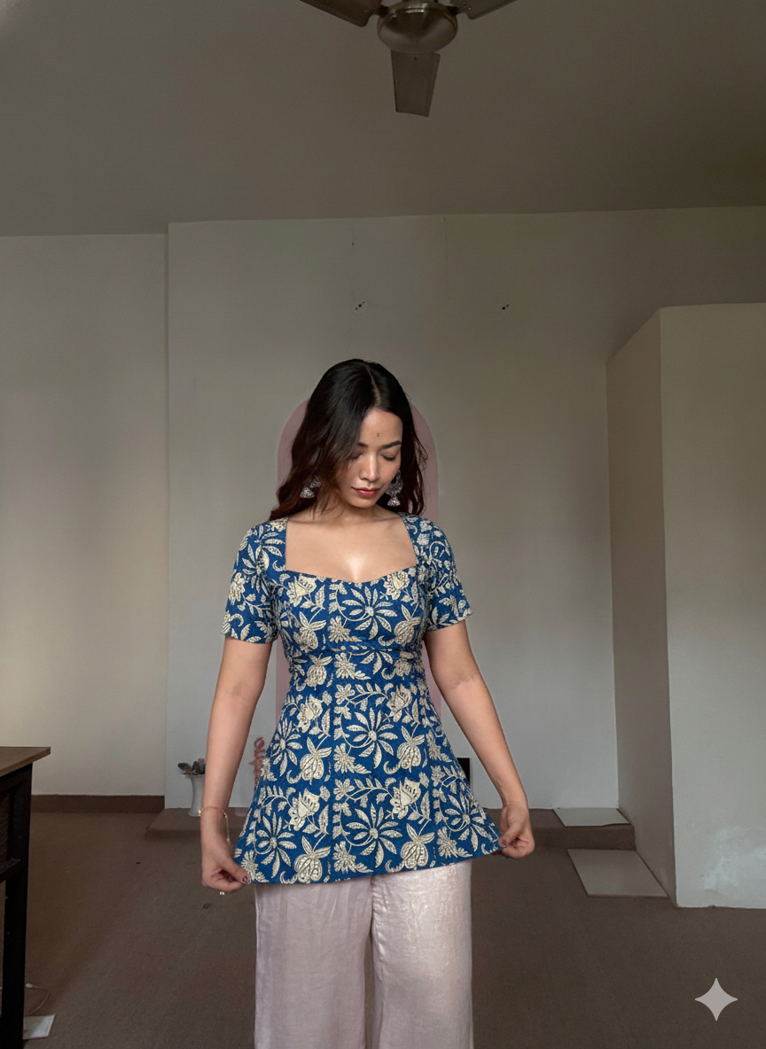 Trending Laila Corset in Pure Handblock Cotton | Adjustable Back Lace & Neck Tie | Sizes XS to 4XL | Handmade by House of the Handblock Jaipur