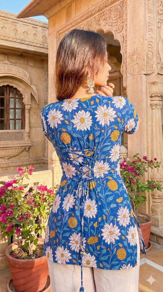 Trending Laila Corset in Pure Handblock Cotton | Adjustable Back Lace & Neck Tie | Sizes XS to 4XL | Handmade by House of the Handblock Jaipur