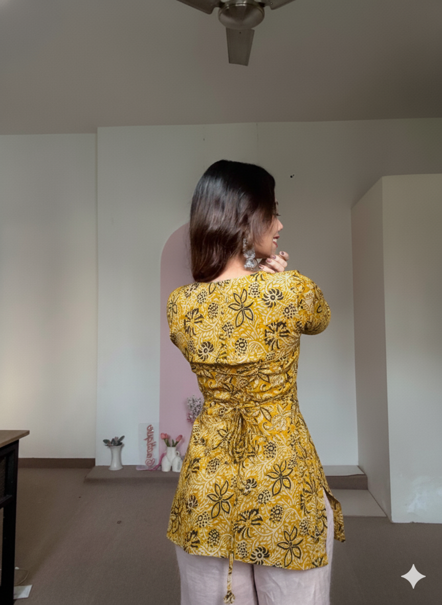 Trending Laila Corset in Pure Handblock Cotton | Adjustable Back Lace & Neck Tie | Sizes XS to 4XL | Handmade by House of the Handblock Jaipur