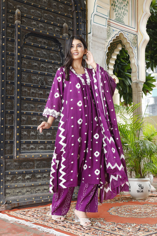 Festive Wear Jaipuri Cotton Suit Set for Women – Kurta, Pant & Dupatta- House Of The Handblock