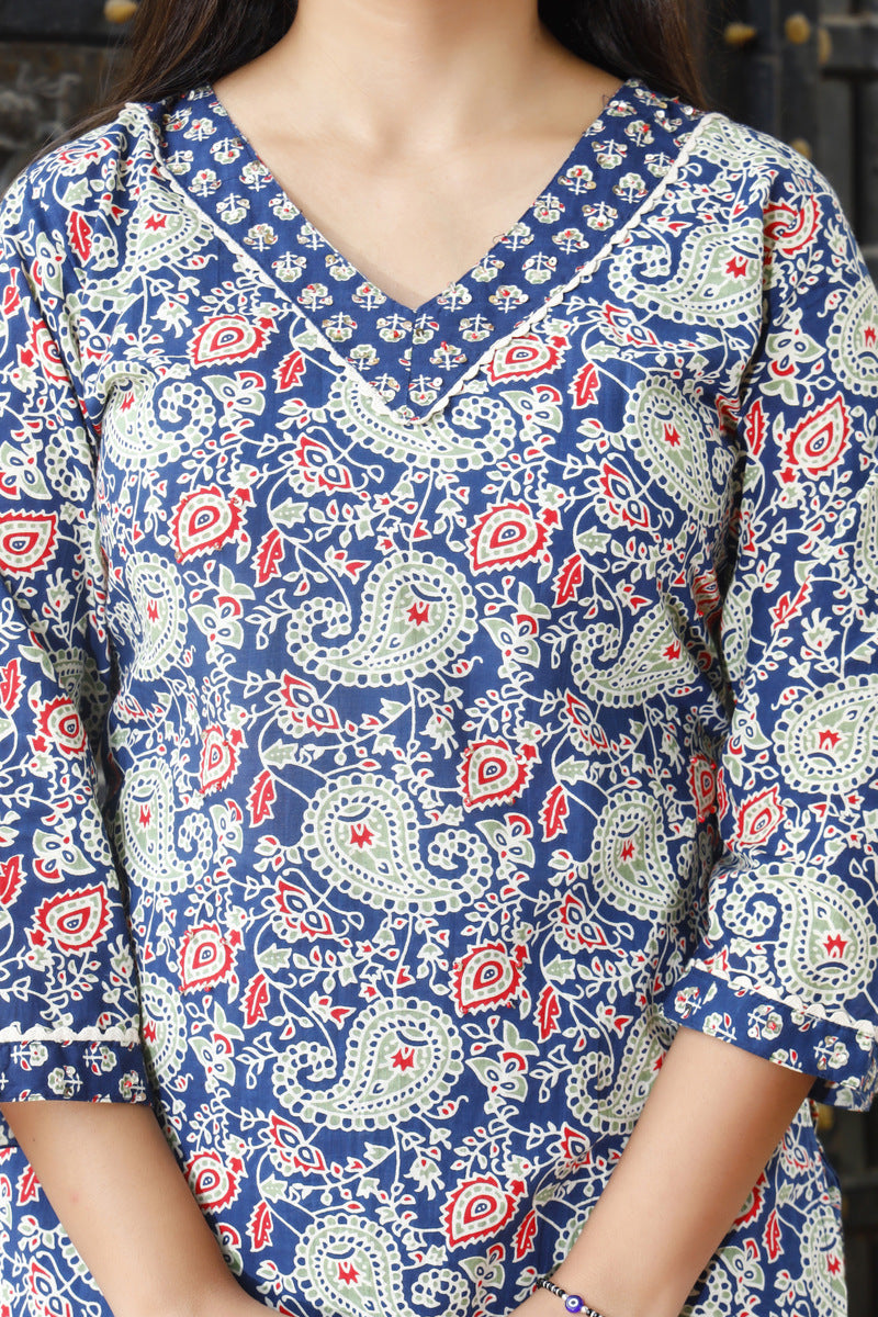 Festive Wear Jaipuri Cotton Suit Set for Women – Kurta, Pant & Dupatta- House Of The Handblock