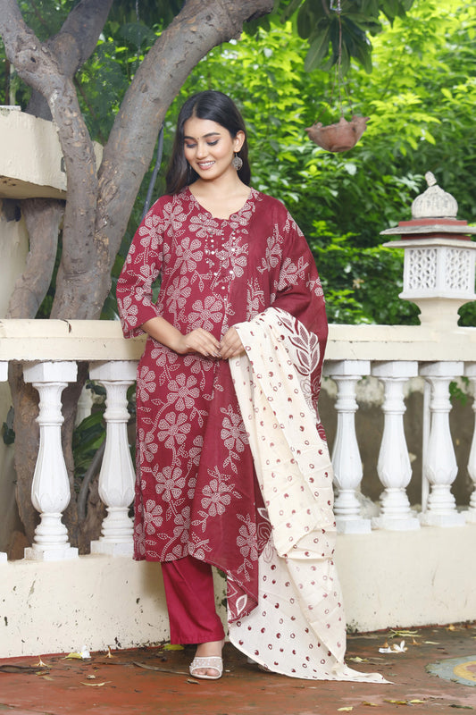 Festive Wear Jaipuri Cotton Suit Set for Women – Kurta, Pant & Dupatta- House Of The Handblock