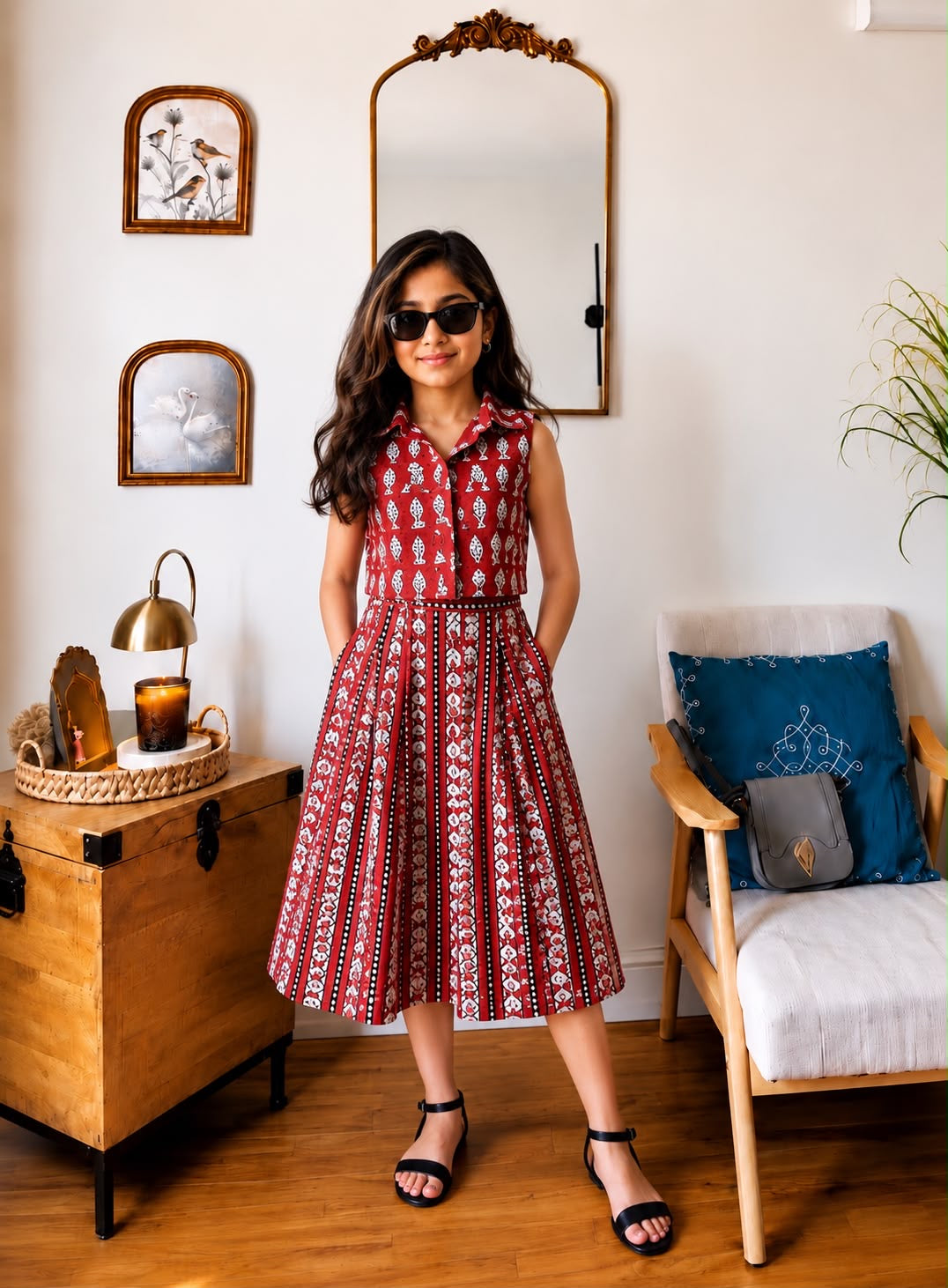 Trending Hand Block Printed Crop Top with Skirt Corset Set for Kids | Natural Cotton | Infant to 14 Years | Skin-Friendly | Customization Available | House Of The Handblock ()