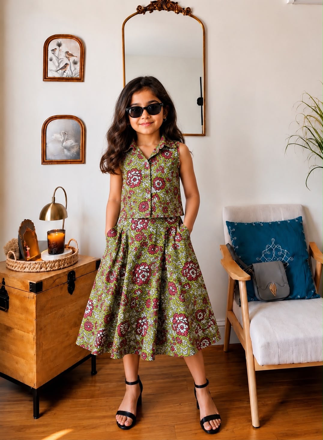 Trending Hand Block Printed Crop Top with Skirt Corset Set for Kids | Natural Cotton | Infant to 14 Years | Skin-Friendly | Customization Available | House Of The Handblock
