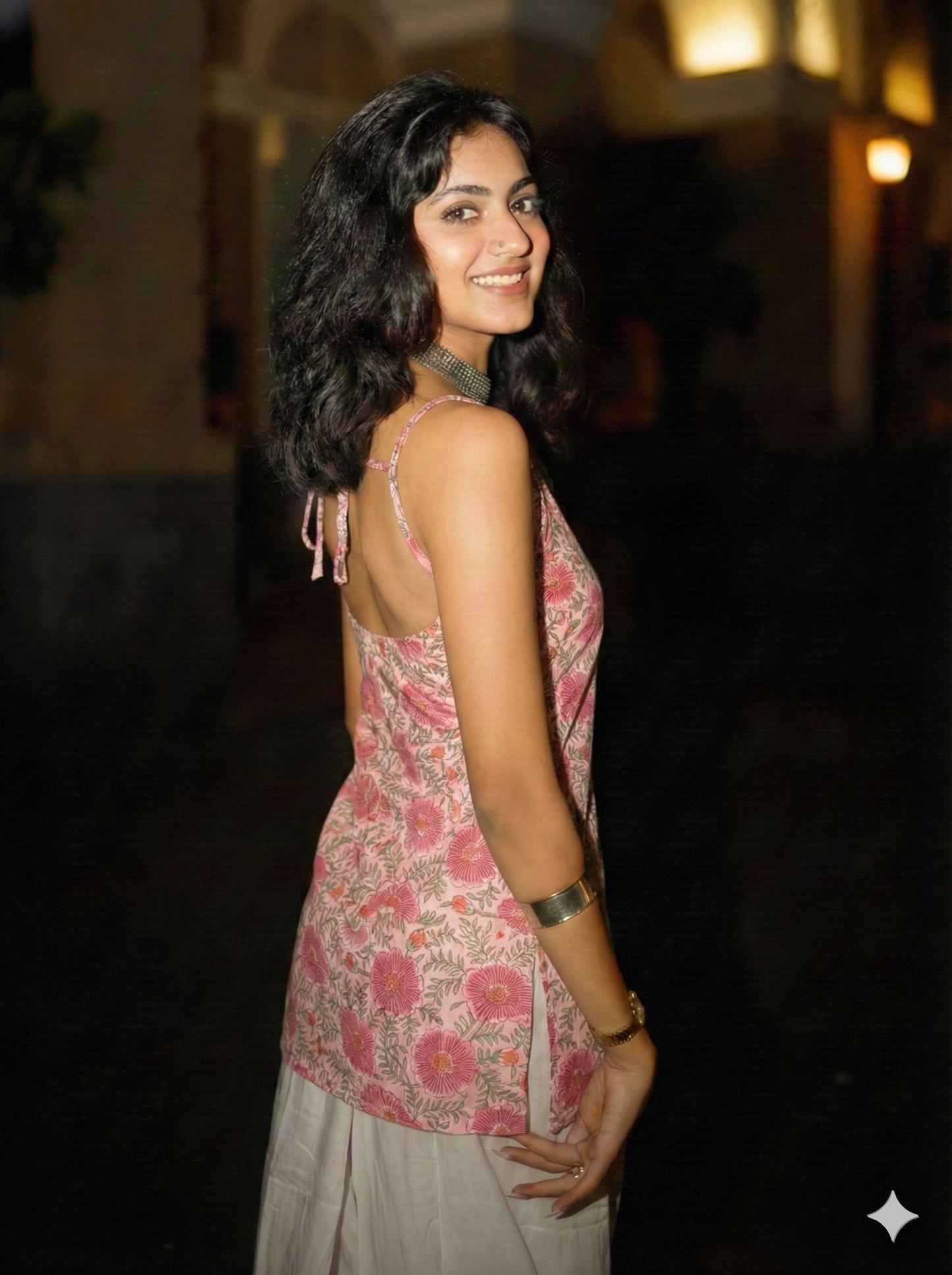 Trendy Corset Sleeveless Short Cotton Top with Back Ties | House of the Handblock