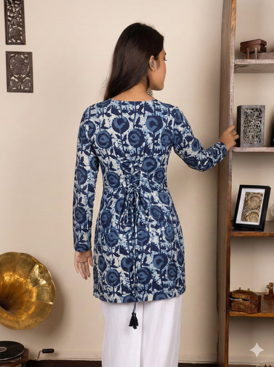 Corset Style Full-Sleeveless Handblock Cotton Kurta | House of the Handblock