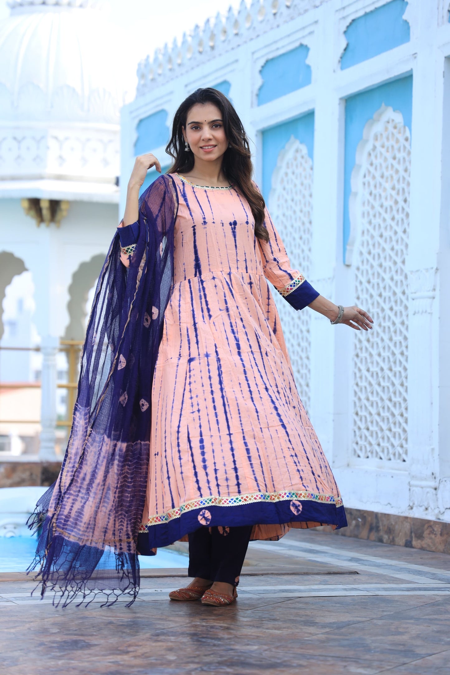 GI Tagged Handblock Printed Pure Cotton long Anarkali 3-Piece Set – Premium Quality 60x60 Fabric