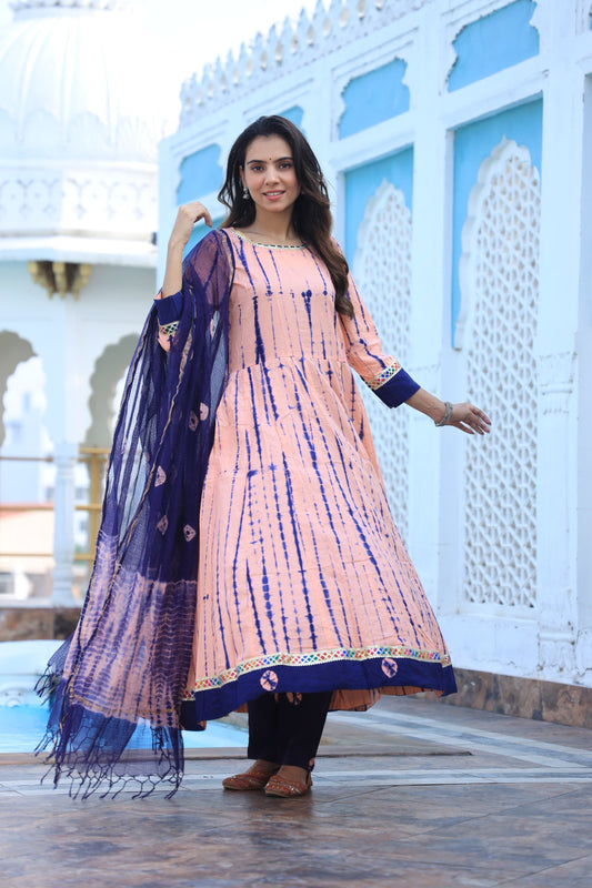 GI Tagged Handblock Printed Pure Cotton long Anarkali 3-Piece Set – Premium Quality 60x60 Fabric