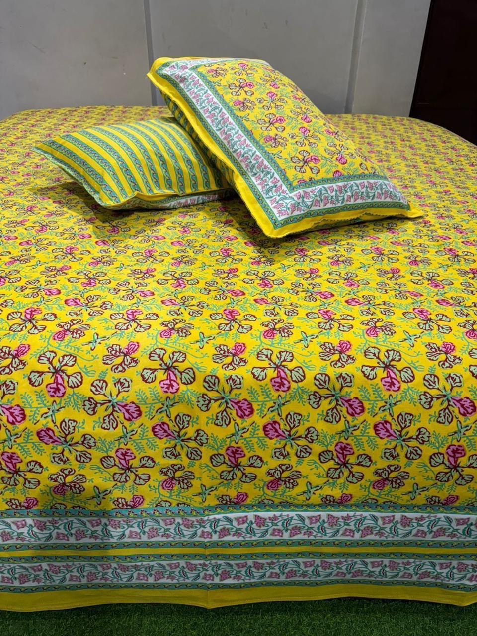 Premium Pure Cotton Super King Size Bedsheet 108×108 with 2 Pillow Covers | Colour Fast South Cotton Bedsheet | House Of The Handblock