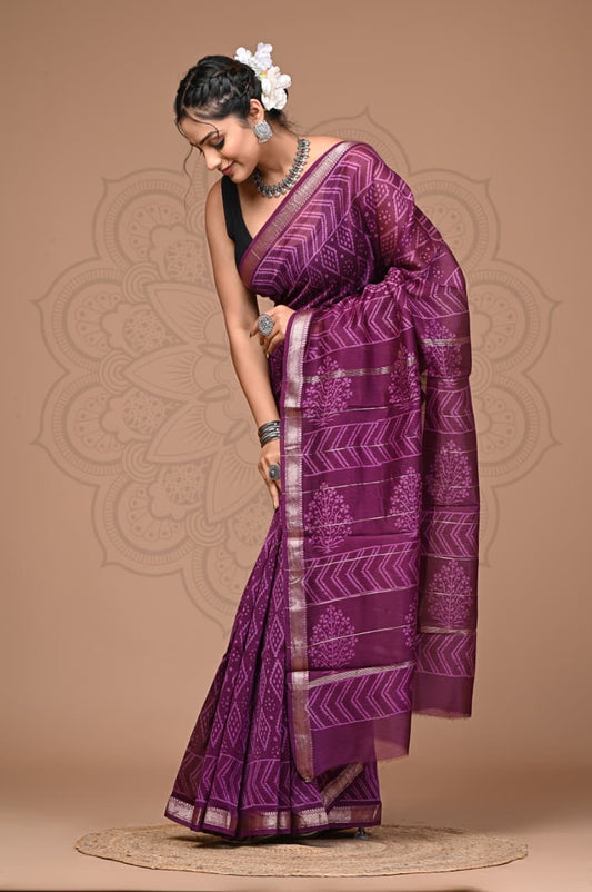 Maheshwari Silk Hand Block Printed Saree – Traditional Rajasthani Handcrafted Saree | House of the Handblock Jaipur