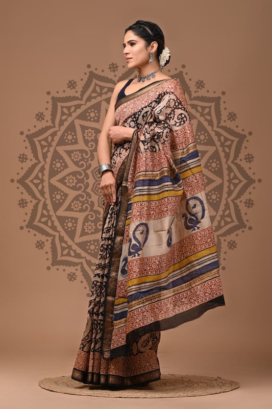 Maheshwari Silk Hand Block Printed Saree – Traditional Rajasthani Handcrafted Saree | House of the Handblock Jaipur