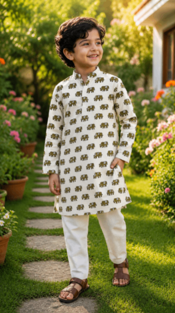 House Of The Handblock Pure Cotton Handblock Printed Kids Kurta | Natural Dye Ethnic Wear | Infant to 15 Years | Perfect Fit | Kurta Only