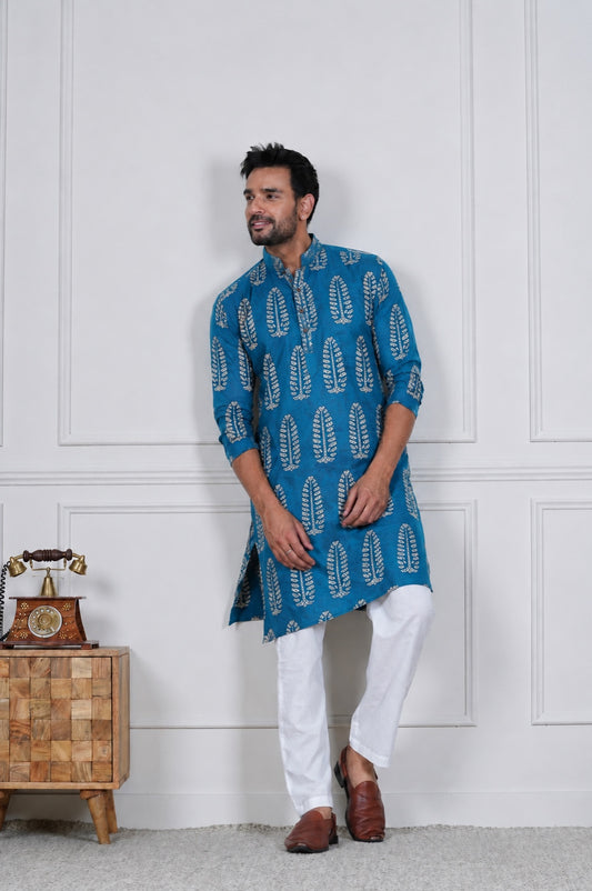 Traditional Bagru Hand Block Printed Men’s Cotton Long Kurta – Pure Cotton | House of the Handblock Jaipur