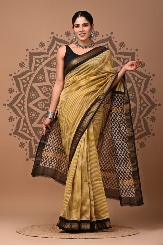 Maheshwari Silk Hand Block Printed Saree – Traditional Rajasthani Handcrafted Saree | House of the Handblock Jaipur