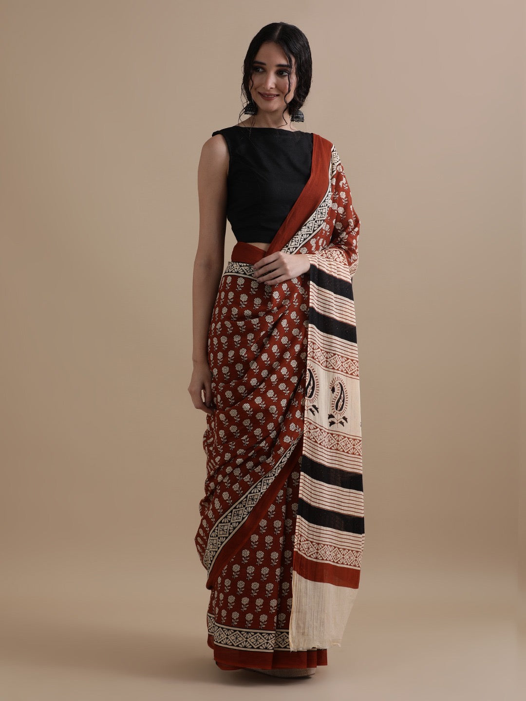 Pure Cotton Mul Mul Printed Saree with Blouse | Soft Handblock Style Saree | House of The Handblock