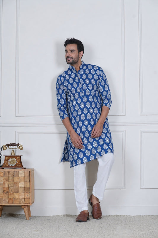 Traditional Bagru Hand Block Printed Men’s Cotton Long Kurta – Pure Cotton | House of the Handblock Jaipur